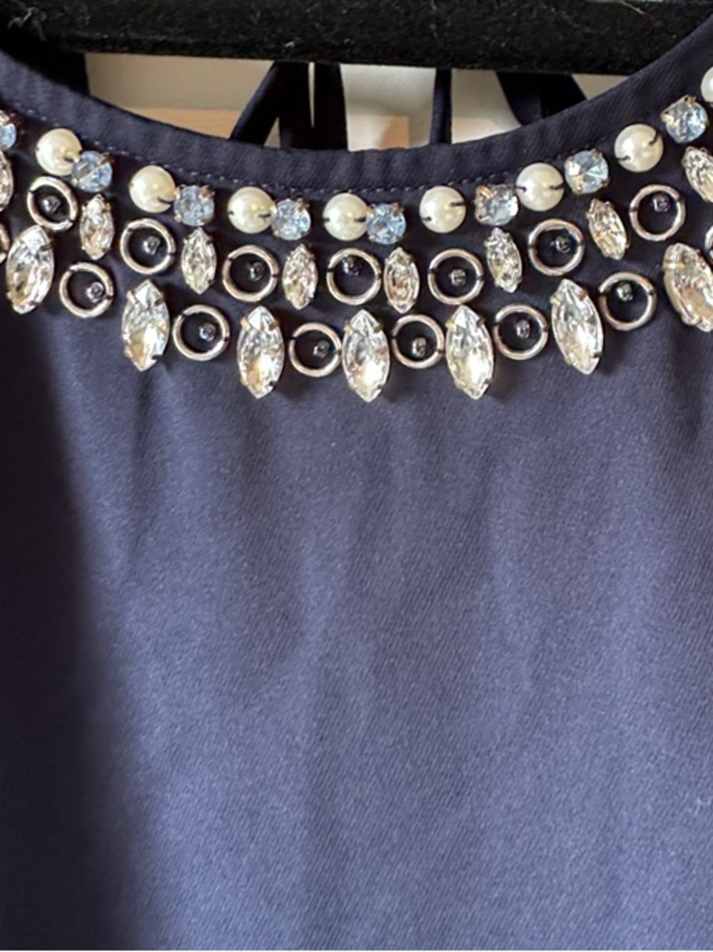 White House Black Market Navy Beaded Sleeveless Camisole - Picture 2 of 4